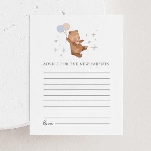 Teddy Bear Balloons Gender Reveal _ Advice Card