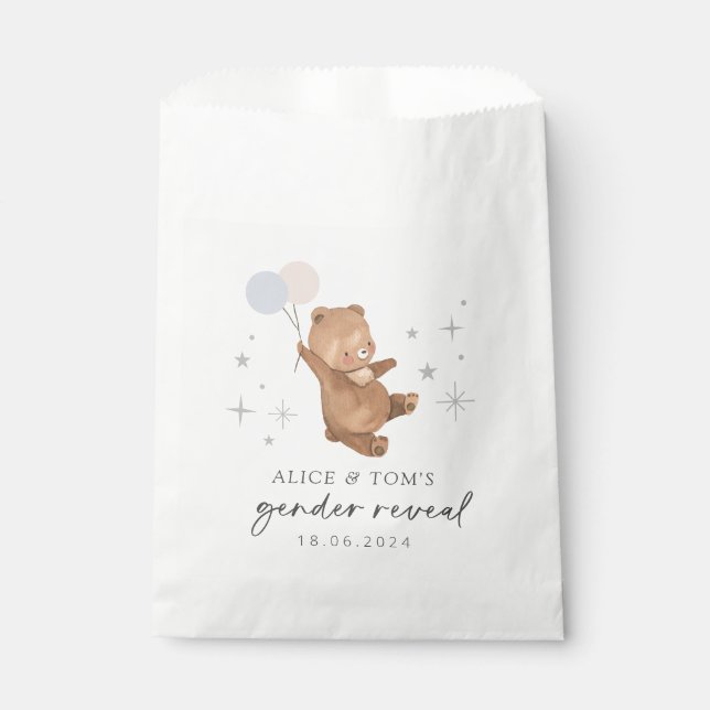 Teddy Bear Balloons Gender Reveal Favor Bag (Front)