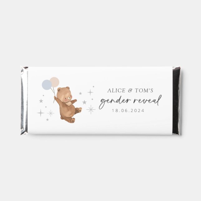 Teddy Bear Balloons Gender Reveal Hershey Bar Favors (Front)