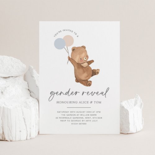 Teddy Bear Balloons Gender Reveal Invitation