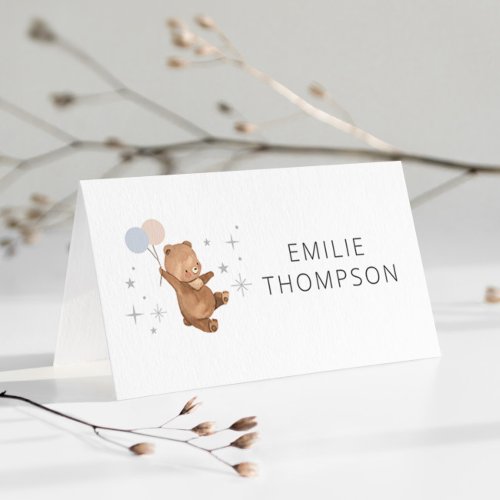 Teddy Bear Balloons Gender Reveal Place Card