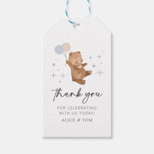 Teddy Bear Balloons Gender Reveal Thank You Gift Tags