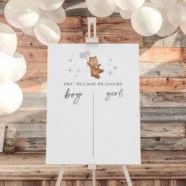 Teddy Bear Balloons Gender Reveal Voting Sign
