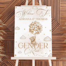 Teddy Bear Balloons Gender Reveal Welcome Sign