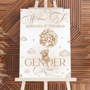 Teddy Bear Balloons Gender Reveal Welcome Sign