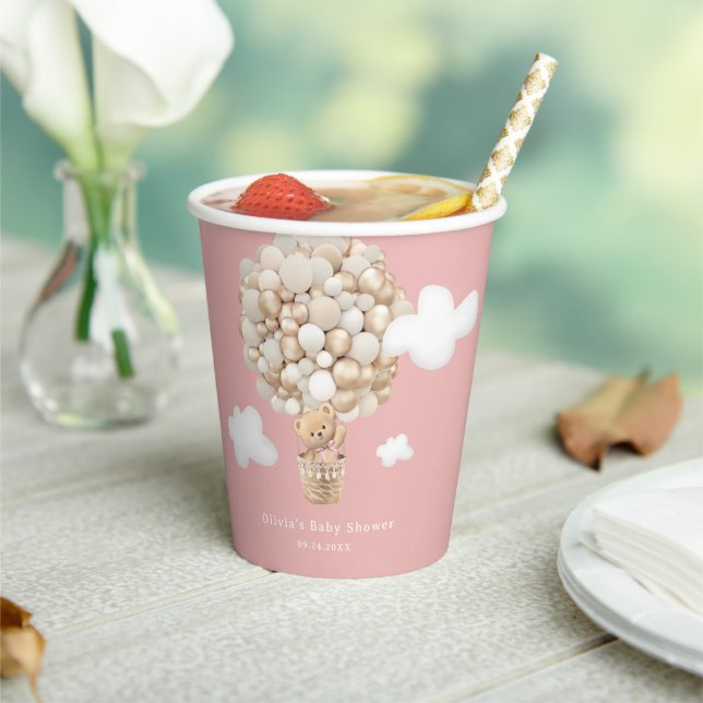 Teddy Bear Balloons Girl Baby Shower Paper Cups (Insitu)
