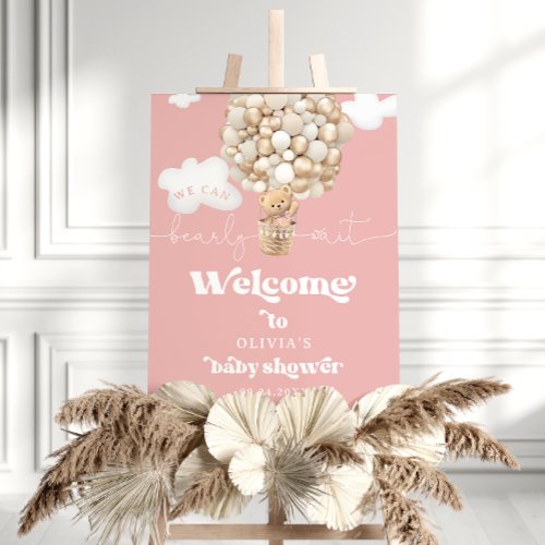 Teddy Bear Balloons Girl Baby Shower Welcome Foam Board