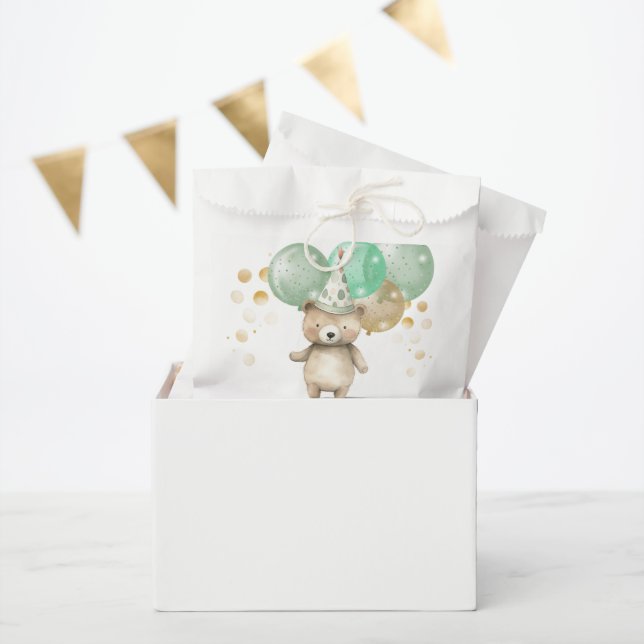Teddy Bear Balloons Green Gold Baby Shower Favor Bag (Party)