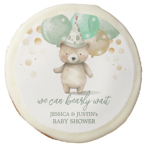 Teddy Bear Balloons Green Gold Baby Shower Sugar Cookie