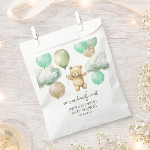 Teddy Bear Balloons Green Sky Baby Shower Favor Bag