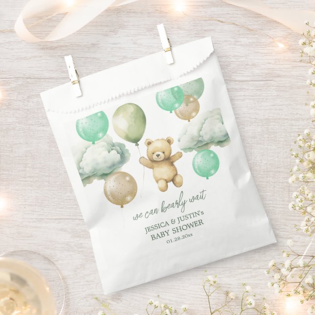 Teddy Bear Balloons Green Sky Baby Shower Favor Bag (Clipped)