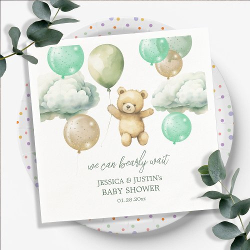 Teddy Bear Balloons Green Sky Baby Shower Napkins