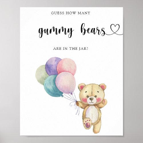 Teddy Bear balloons _ guess how many gummy bears Poster