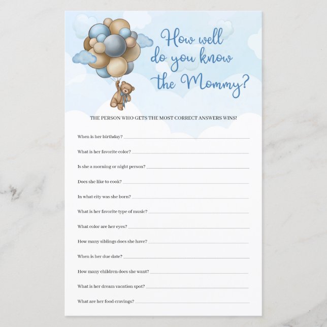 Teddy bear balloons How Well Do You Know The Mommy (Front)