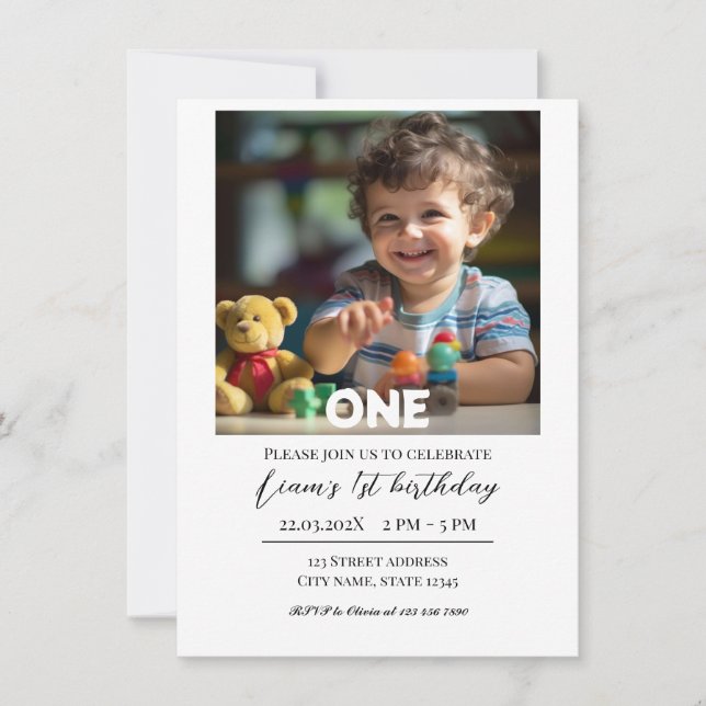 Teddy Bear Balloons Kids Photo Birthday Invitation (Front)