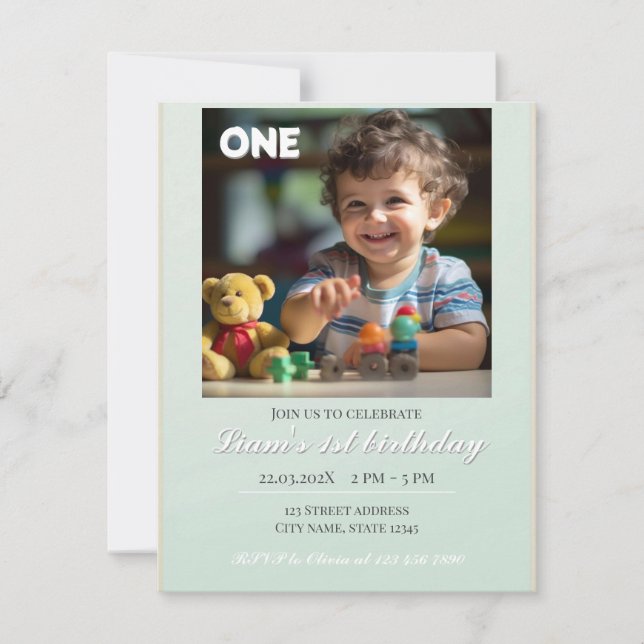 Teddy Bear Balloons Kids Photo Birthday Invitation (Front)