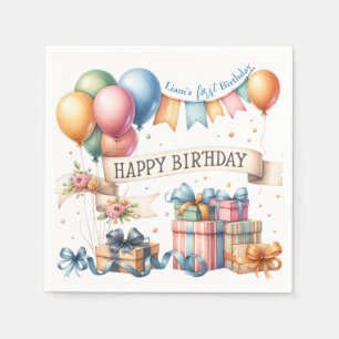 Teddy Bear Balloons Kids Photo Birthday Napkins