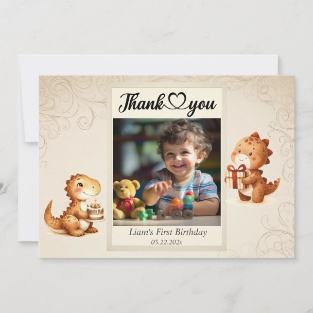 Teddy Bear Balloons Kids Photo Birthday Thank You Card (Front)