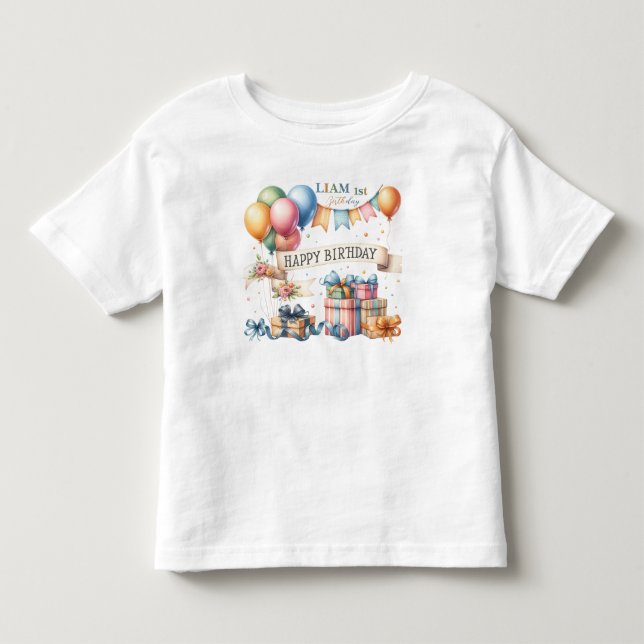 Teddy Bear Balloons Kids Photo Birthday Toddler T-shirt (Front)