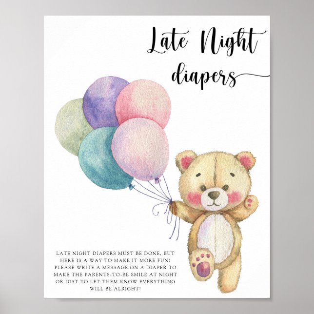 Teddy bear balloons - Late night diapers game Poster (Front)