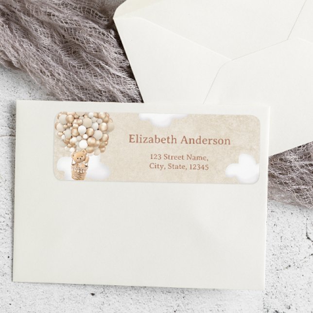 Teddy Bear Balloons Neutral Baby Shower Label (Creator Uploaded)