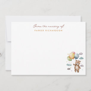 Teddy Bear & Balloons Nursery Orange Thank You Note Card