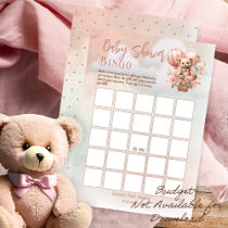 Teddy Bear Balloons Pink Girl Baby Shower Bingo