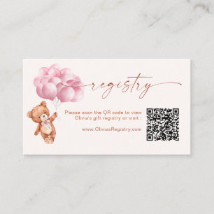 Teddy Bear Balloons Pink QR Code Registry Enclosure Card