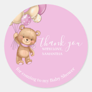Teddy Bear Balloons PInk Thank You  Classic Round Sticker