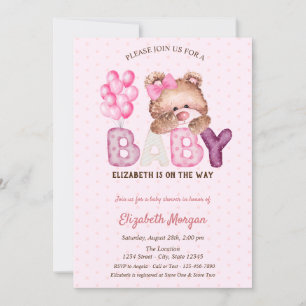 Teddy Bear Balloons Polka Dots Baby Shower Invitation