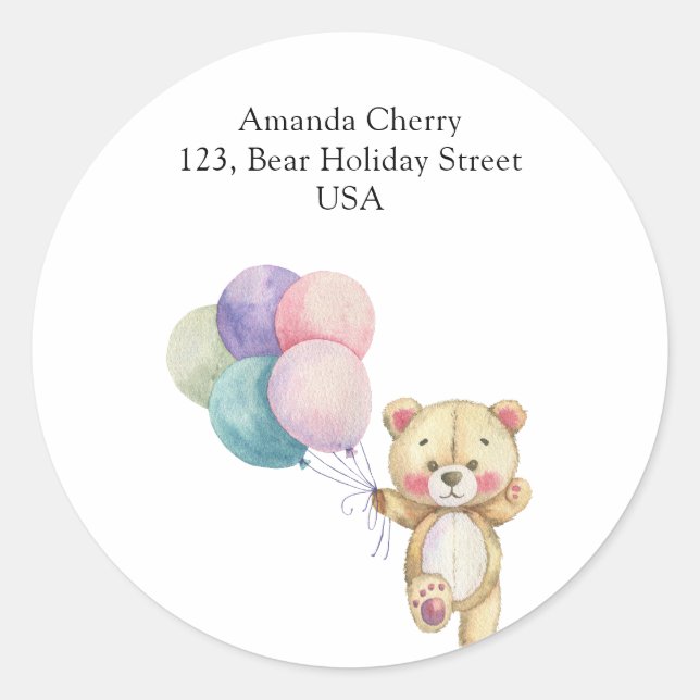 Teddy bear balloons - shipping classic round sticker (Front)