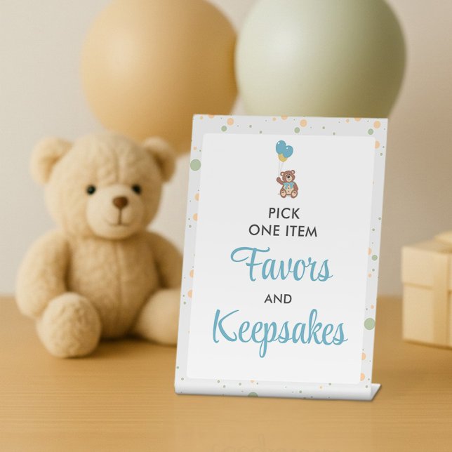 Teddy Bear Balloons Sweet Blue Baby Shower Favors Pedestal Sign (Creator Uploaded)