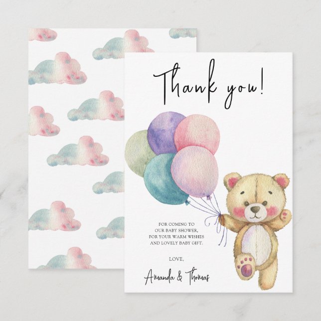 Teddy bear balloons - thank you card (Front/Back)