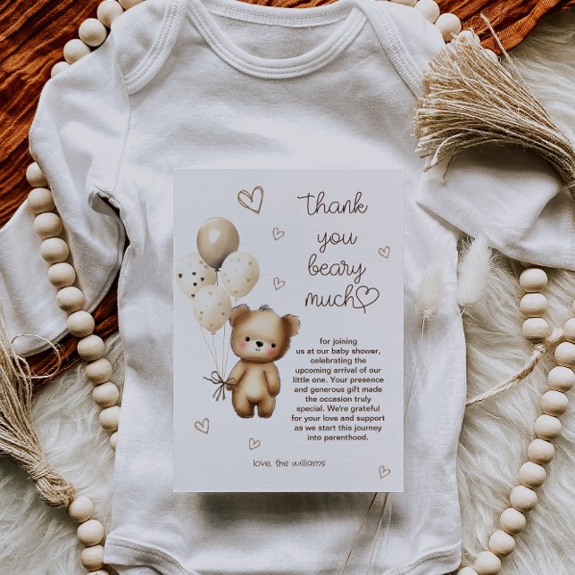 Teddy Bear Balloons Watercolor Beige Tan Thank You Card (Creator Uploaded)