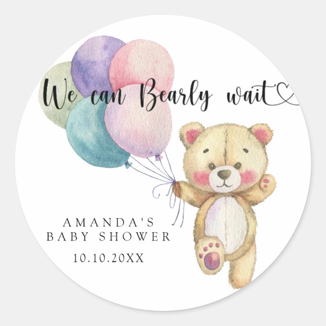 Teddy bear balloons - we can bearly wait classic round sticker (Front)