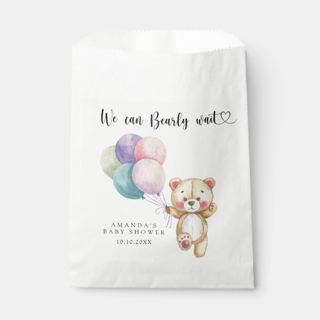 Teddy bear balloons - we can bearly wait favor bag (Front)