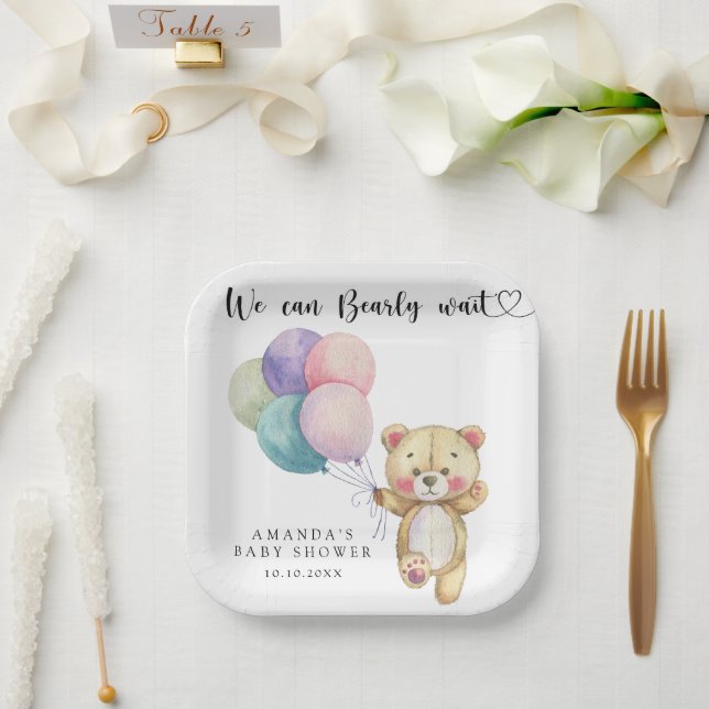 Teddy bear balloons - we can bearly wait paper plates (Wedding)