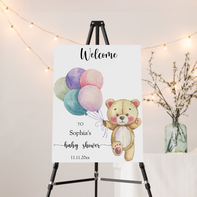 Teddy bear balloons - Welcome baby shower Foam Board (In Situ (Stand))