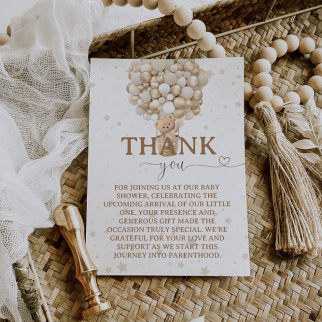 Teddy Bear Balloons White Fawn Baby Shower Thank You Card (Creator Uploaded)