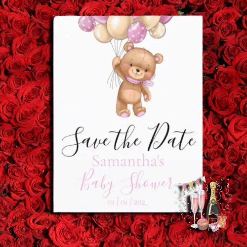 Teddy Bear Balloons White the Date Postcard