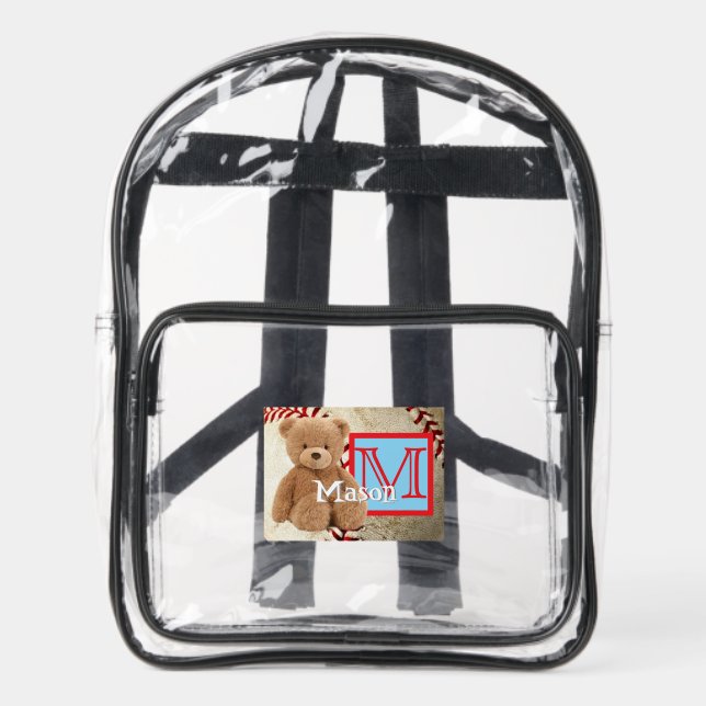 Teddy Bear Baseball Kid's Clear Stadium Bag (Front)