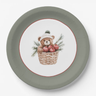 Teddy Bear Basket Pomegranates Christmas Paper Plates