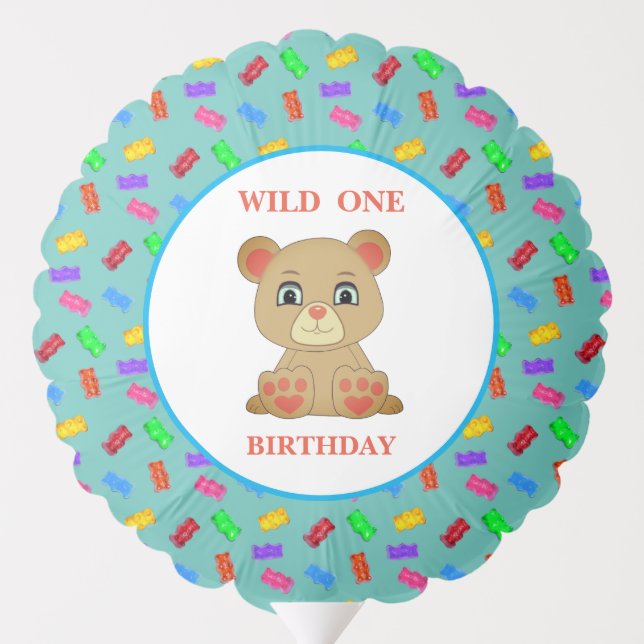 Teddy Bear & Bear Sweets on Blue Baby Boy Birthday Balloon (Back)