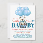 Teddy Bear Bearly There Blue Baby Shower Invitation (Front)