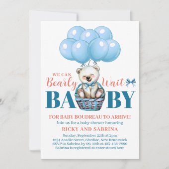 Teddy Bear Bearly There Blue Baby Shower Invitation | Zazzle