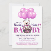 Teddy Bear Bearly There Pink Baby Shower Invitation (Front)