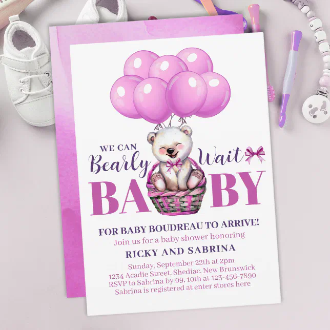 Teddy Bear Bearly There Pink Baby Shower Invitation (Creator Uploaded)