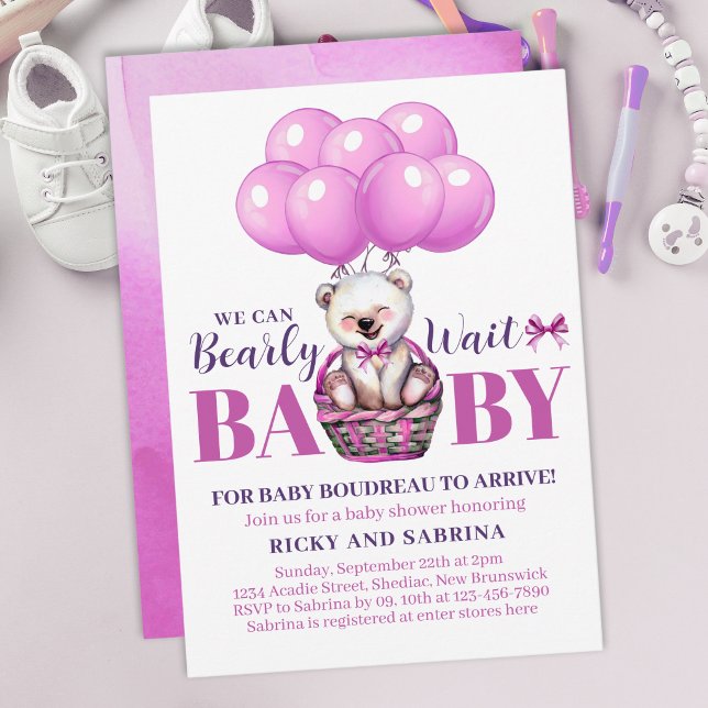 Teddy Bear Bearly There Pink Baby Shower Invitation