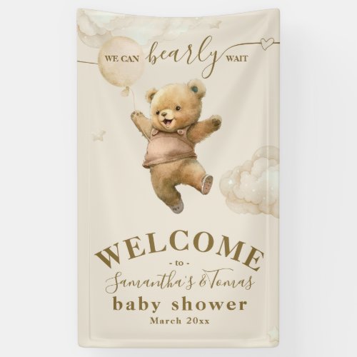Teddy Bear Bearly Wait Air Balloon Baby Shower  Banner