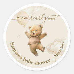 Teddy Bear Bearly Wait Air Balloon Baby Shower  Classic Round Sticker